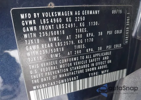 2016 Volkswagen Tiguan Se from USA, damaged, VIN WVGBV7AX7GW535697